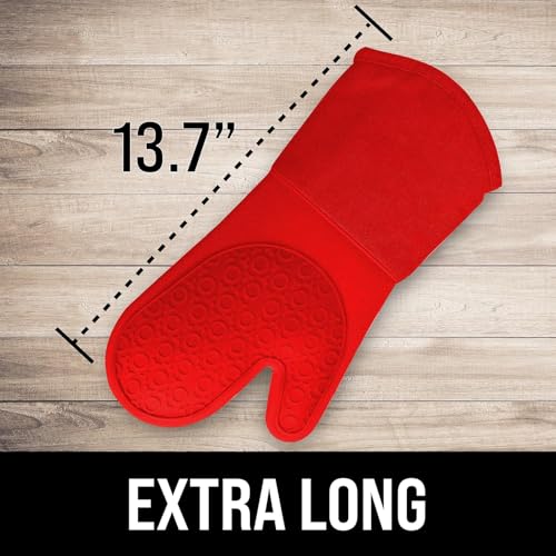BPA-Free Silicone Oven Mitts Ultra Heat Resistant up to 500°F - Oven Mitts with Thick Cotton Liner - Long Slip Resistant Pot Holders, Flexible Oven Gloves - Canyon Red 13.7 - color: Red, size: 2-Piece 13.7" Oven Mitts