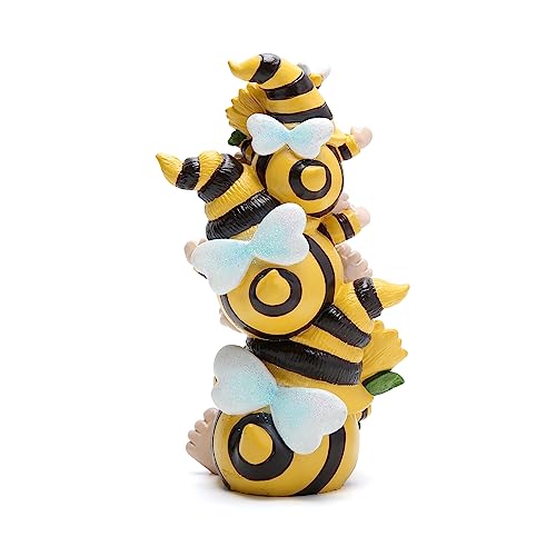 Hodao Bee Gnome Decor Statue, Resin Stacked Gnome Figurine with Sunflower and Bumblebee Details, Cute Farmhouse Tiered Tray Shelf Table Accent for Spring Summer Home Gift - style: Stacked Bee Gnome