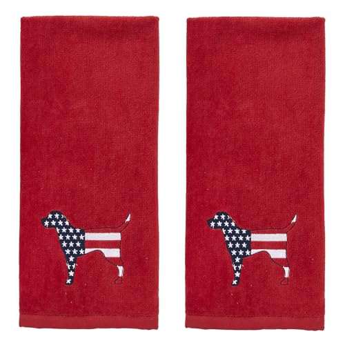 SKL Home Red White & Blue Hound 100% Cotton Embroidered 2pc Hand Towel Set, Decorative for Bath/Kitchen/Bar & Gift, Red - color: Red, White & Blue Hound