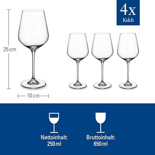 Villeroy & Boch La Divina Collection Bordeaux Goblet, Set of 4, Crystal Glass, 22 oz Capacity | Crystal glass Bordeaux goblets, made in Europe, dishwasher safe, curved lines showcase a classic red's bouquet - style: Bordeaux