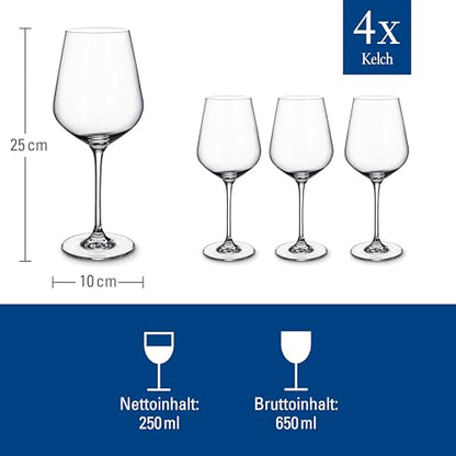 Villeroy & Boch La Divina Collection Bordeaux Goblet, Set of 4, Crystal Glass, 22 oz Capacity | Crystal glass Bordeaux goblets, made in Europe, dishwasher safe, curved lines showcase a classic red's bouquet - style: Bordeaux