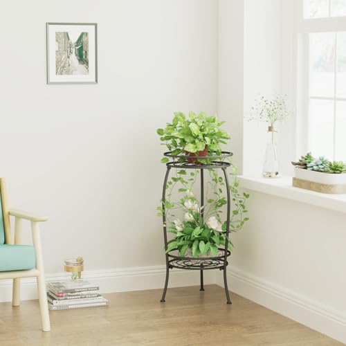 Plant Stand Indoor Outdoor, 2 Tier 27" Tall Metal Plant Stand Shelf, Heavy Duty Flower Pot Shelf for Corner, Patio, Garden, Office, Living Room