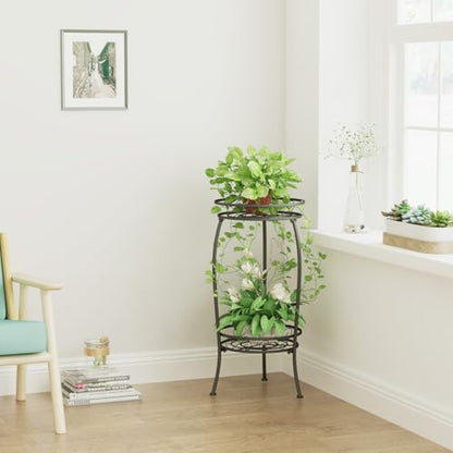 Plant Stand Indoor Outdoor, 2 Tier 27" Tall Metal Plant Stand Shelf, Heavy Duty Flower Pot Shelf for Corner, Patio, Garden, Office, Living Room