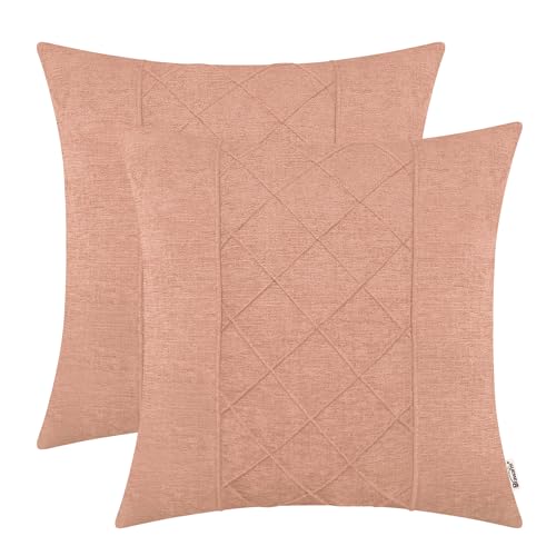 BRAWARM Chenille Throw Pillow Covers 16x16 Inches, Dusty Pink, 2 Pack | Decorative Pleated Pillow Covers, Soft Cushion Cases for Sofa Bed Living Room Home Farmhouse (No Insert) - color: Dusty Pink-pleated, size: 16" x 16" (Pack of 2)