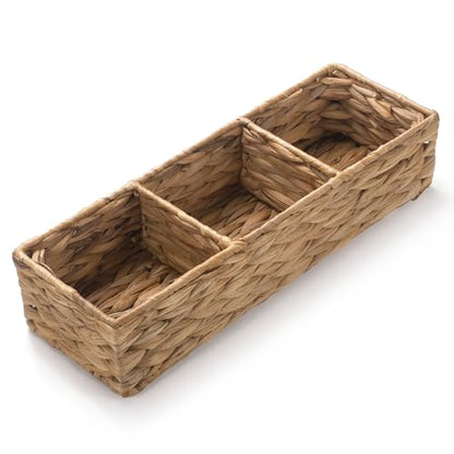 Wicker Bathroom Basket with 3 Compartments, Water Hyacinth Toilet Tank Basket, Woven Storage Box for Bathroom Organizer (14.6 x 4.7 x 3.1 inch) - size: 14.6" x 4.7" x 3.1"