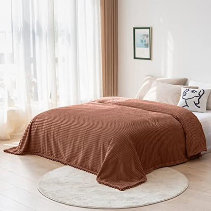 DISSA Fleece Blanket Throw Size – 51x63, Caramel – Soft, Plush, Fluffy, Fuzzy, Warm, Cozy – Perfect Throw for Couch, Bed, Sofa - with Pompom Fringe - Flannel Blanket Throw Blanket - color: Caramel, size: 51x63"