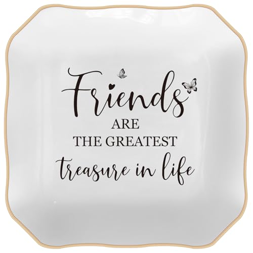 Best Friend Birthday Gifts for Women – Ceramic Jewelry Tray | “Friends are The Greatest Treasure in Life” – Friendship Gifts for Women, Friend Gifts – Ceramic Ring Dish - color: Gold wavy lines-Friend