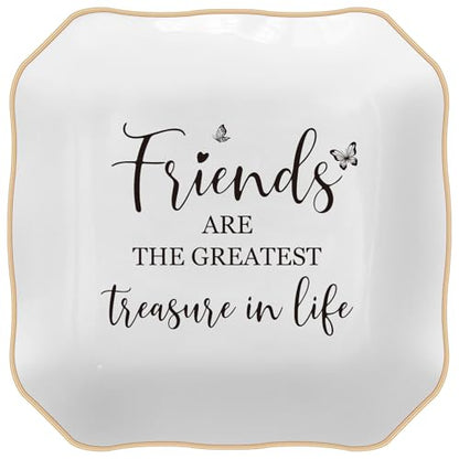 Best Friend Birthday Gifts for Women – Ceramic Jewelry Tray | “Friends are The Greatest Treasure in Life” – Friendship Gifts for Women, Friend Gifts – Ceramic Ring Dish - color: Gold wavy lines-Friend