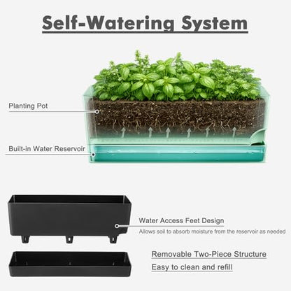 Party Zealot Self Watering Pots for Indoor Plants, 3 Pack Window Boxes Planters 17 Inch Rectangular Planter Rectangle Flower Pots Long Plant Pot Large Window Sill Herb Planter Box, Black - color: Black