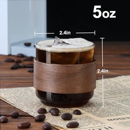 PARACITY Espresso Cups, 5 oz Espresso Shot Cups with Wooden Ring, Set of 2 | Clear espresso shot glass works as a cortado cup; expresso shots cup and double espresso cups serve as espresso accessories - size: 5 Ounces (2 pack)