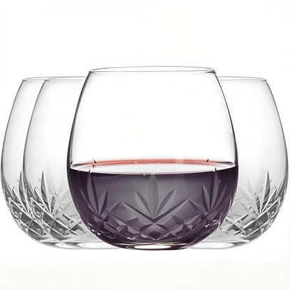 SHOSHIN Hand-Cut Stemless Wine Glasses – Hand Made Lead-Free Crystal Glass (15 Oz, Set of 4) – Ideal Gift - color: Agave set of 4