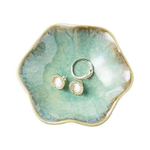 BEUNAIZER Jewelry Dish Tray, Ring Dish, Ceramic Trinket Tray, Key Bowl | Decorative plate style keeps earrings, necklaces and small items easy to see, suited for friends, daughters and mothers. - color: Emerald Green