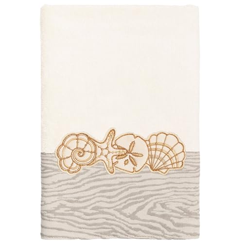 Seaside 4-Piece Luxury Towel Set, Sparkling Seashell Applique, Plush Turkish Cotton, Durable & Quick Dry, Nautical Bath Ensemble, 2 Bath 2 Hand Towels, Beige - color: Beige, size: 2 Pcs Bath 2 Pcs Hand Towel