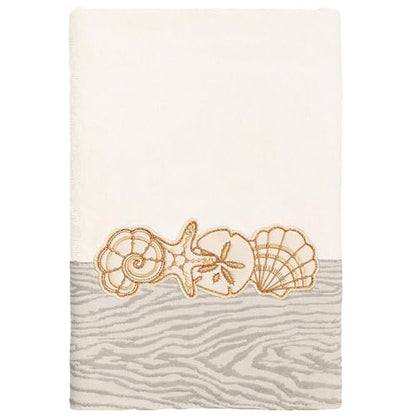 Seaside 4-Piece Luxury Towel Set, Sparkling Seashell Applique, Plush Turkish Cotton, Durable & Quick Dry, Nautical Bath Ensemble, 2 Bath 2 Hand Towels, Beige - color: Beige, size: 2 Pcs Bath 2 Pcs Hand Towel