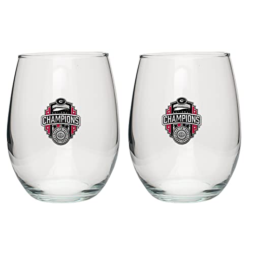 Heritage Pewter Georgia Bulldogs 2022 National Championship Stemless Glass Goblets – Set of 2 | 15 OZ Goblet Wine Glasses | Expertly Crafted Pewter Glass - style: Bulldog