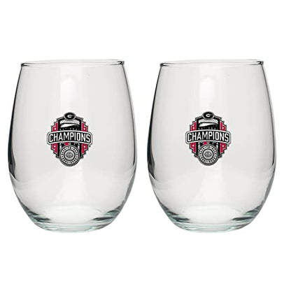 Heritage Pewter Georgia Bulldogs 2022 National Championship Stemless Glass Goblets – Set of 2 | 15 OZ Goblet Wine Glasses | Expertly Crafted Pewter Glass - style: Bulldog