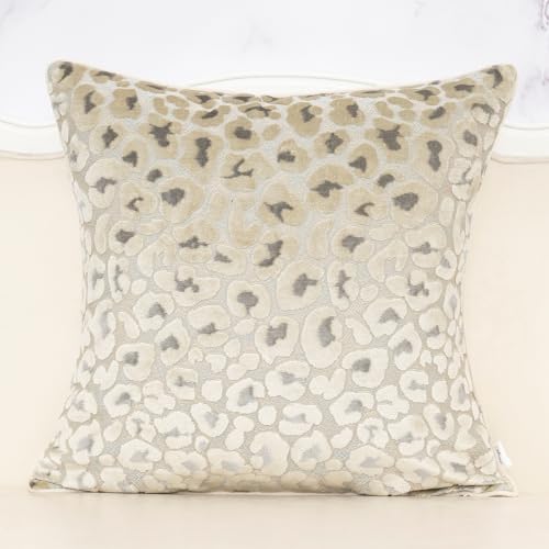 Alerfa Beige Floral Throw Pillow Cover 18 x 18 Inch Cut Velvet Sqaure Luxury Decorative Pillow Cover for Couch Living Room Bedroom - color: Beige, size: 18" x 18" (Pack of 1)