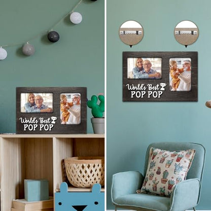 Christmas Pop Pop Gifts, Poppop Gifts from Grandson 3D Photo Frame Hold 4x6 Inches Two Photos, World's Best Pop Gift Gag Birthday Gift for Him from Granddaughter on Father's Day Grandparents Day - color: Poppop
