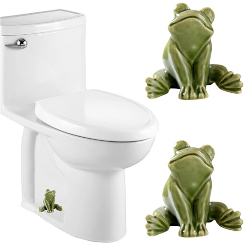 Ceramic Frog Toilet Bolt Covers Decorative, Set of 2 Tall Toilet Bolt Caps,Cute Frog Toilet Screw Cover Caps, Toilet Caps for Bottom of Toilet for Bathroom Decor, Easy to Install (B - Green) - color: B - Green
