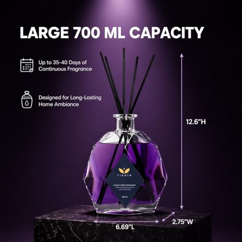 Home Fragrance Luxury Reed Diffuser with Lavender Scent 23.67 fl oz | Crystal Glass Bottle Home Fragrance for Living Room, Bathroom & Office
