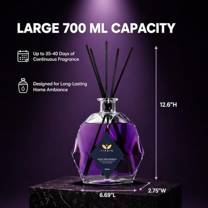 Home Fragrance Luxury Reed Diffuser with Lavender Scent 23.67 fl oz | Crystal Glass Bottle Home Fragrance for Living Room, Bathroom & Office