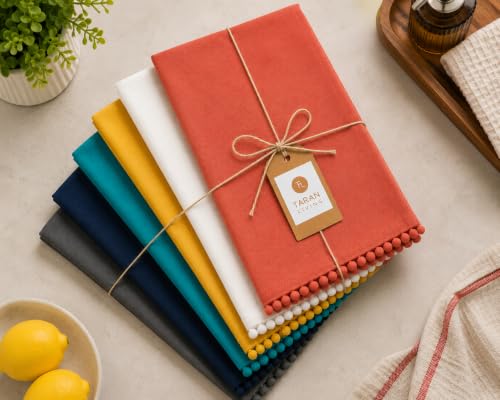 Kitchen Towels 100% Cotton Dish Towels Set of 6, Assorted Tea Towels Absorbent Hand Towels with Hanging Loop, 18x28 Inch Kitchen Dish Cloths for Drying, Blanks for Embroidery & Craft - color: Assorted (1), size: Pack of 6