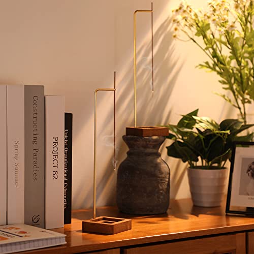 Treela 2 Sets Incense Holder for Sticks, Wooden Modern Upside Down Insence Stick Holder Burner Ash Catcher Handmade Round Tray Stand with Mat for Home Office Table Decor Yoga Spa Mediation Zen