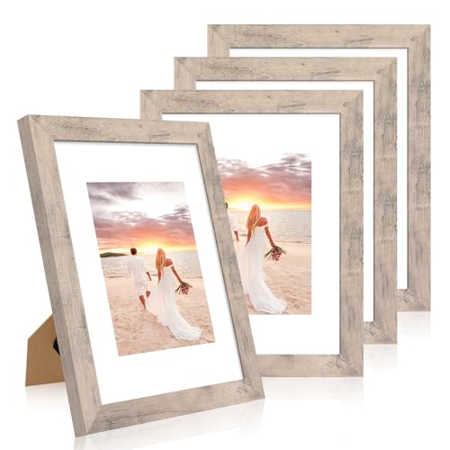 iRahmen 9x12 Picture Frame Set of 4 with Tempered Glass, Smoke Gray Frame Display 6x8 Pictures with Mat or 9 x 12 Without Mat, Rustic Wodd Photo Frames for Wall Mount and Tabletop Display - color: Smoke Gray, size: 9X12