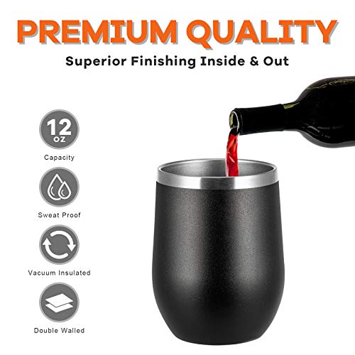 COMOOO 12oz Stainless Steel Drinking Cup - Bulk with Lid and Straw, Double Wall Vacuum Insulated, for Hot and Cold Drinks, Coffee, Cocktails, Black, 8 Pack - color: Black