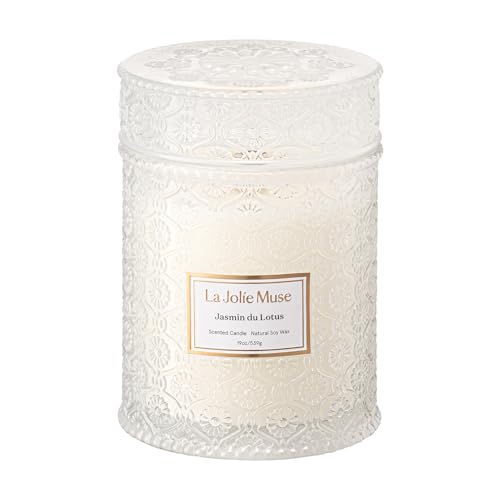 LA JOLIE MUSE Jasmine Lotus Scented Candles for Home, Natural Soy Wax, 19oz | Large Jar Luxury Candles, Clean Non Toxic, Floral Candle Gifts for Women & Mom, Decorative White Candles, Engaged Candle Gift - color: Jasmin du Lotus, size: 19 oz
