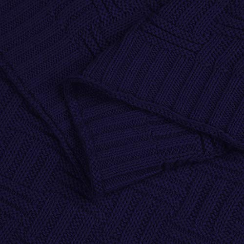 uxcell 100% Cotton Knit Throw Blanket, Cable Decors Navy Blue 47x70 - color: Navy Blue