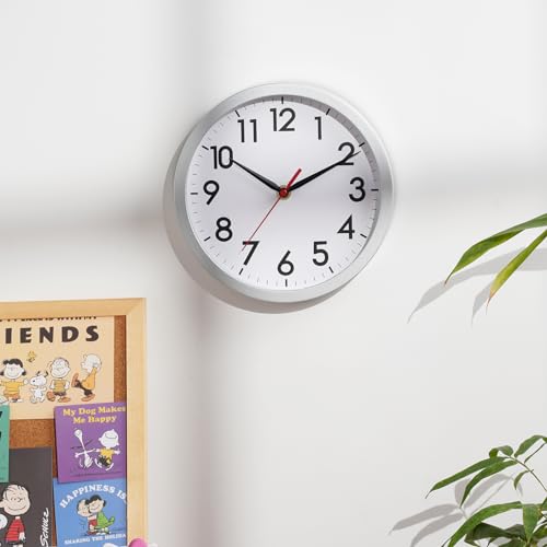 AKCISOT 8 Inch Wall Clock, Silent Battery Operated Analog Clock, Silver | Small Size | Bedroom | Office | Kitchen | Bathroom | Classroom | Modern | Easy to Read - color: B_silver, size: 8 Inch