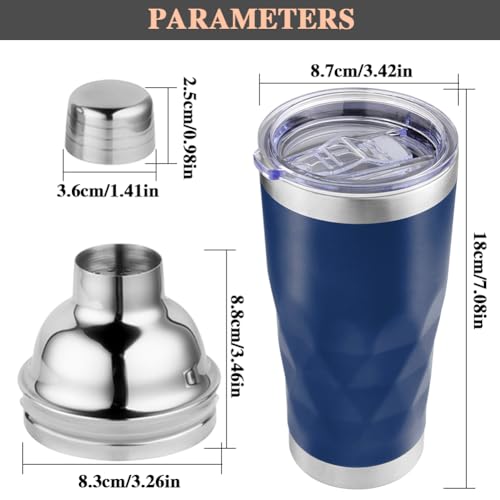 Insulated Cocktail Shaker Blue -20oz Double Wall Vacuum Stainless Steel Martini Shaker with Built-in Strainer, Pro Leak-Proof Weighted Shaker for Home Bar, Premium Bar Gift Set - color: Dark Blue