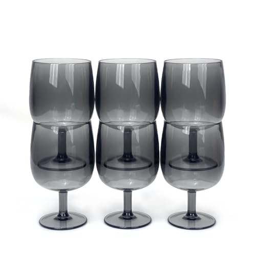 Yalin Set of 6 Unbreakable 12 oz Acrylic Plastic Wine and Water Tumbler Stackable Goblets. (Gray, 12 oz) - color: Gray, size: 12 oz