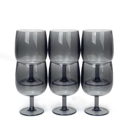 Yalin Set of 6 Unbreakable 12 oz Acrylic Plastic Wine and Water Tumbler Stackable Goblets. (Gray, 12 oz) - color: Gray, size: 12 oz