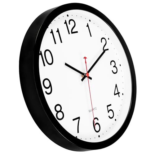 Foxtop 12 Inch Wall Clock Silent Battery Operated Analog Clock, Black | Non Ticking, Modern, Round, Easy to Read, Classroom, School, Office, Living Room, Bedroom - color: Black, size: 12 Inch - 1 Clock