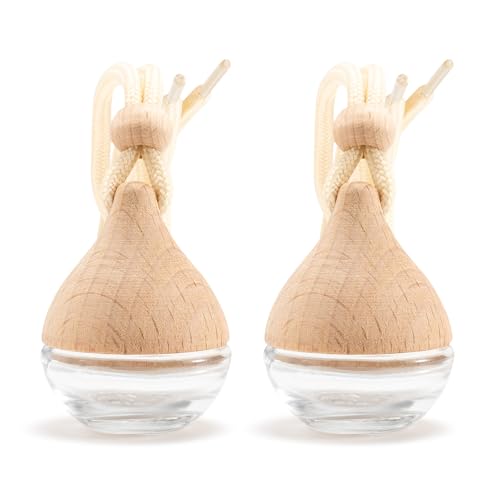 Refillable Car Air Freshener Hanging Diffuser, Empty Glass Bottle with Reed Sticks for Essential Oils, Car Scent Diffuser and Aromatherapy Pendant Decor for Women and Men, 2 Pack - size: 2PCS