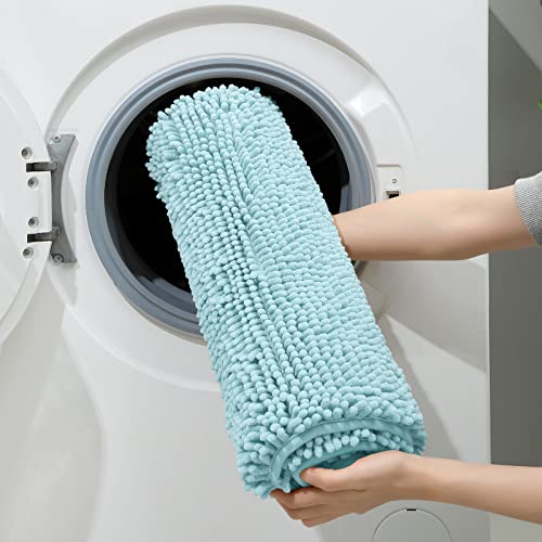 HOMEIDEAS 3 Pieces Bathroom Rugs, Ultra Soft Non Slip Absorbent Chenille Toilet Bath Mat Set (Light Blue) - color: Blue-light Blue, size: 17"x24"+20"x32"+U Shape 20"x24"