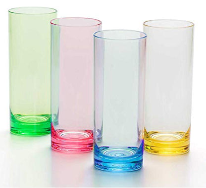 YINJOYI 12 oz Highball Drinking Glasses Plastic Tumblers Tall Water Cups Adults Glassware Colored Picnic Drinkware Reusable Set of 4