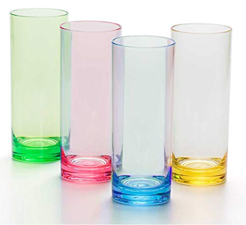YINJOYI 12 oz Highball Drinking Glasses Plastic Tumblers Tall Water Cups Adults Glassware Colored Picnic Drinkware Reusable Set of 4
