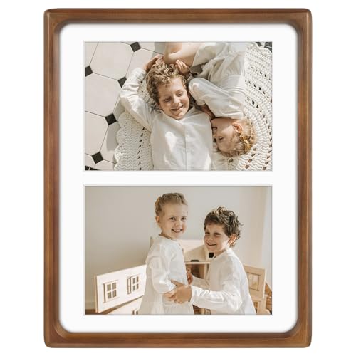 Golden State Art 5x7 Collage Picture Frame,Solid Wood & Real Glass,2 Photos | Multi Picture Frame for (2) 5x7 Photos or One 8.5x11 Print - Rounded Corner Design - Collage Wall Decor - Brown - color: Brown, size: 2 Openings 5x7