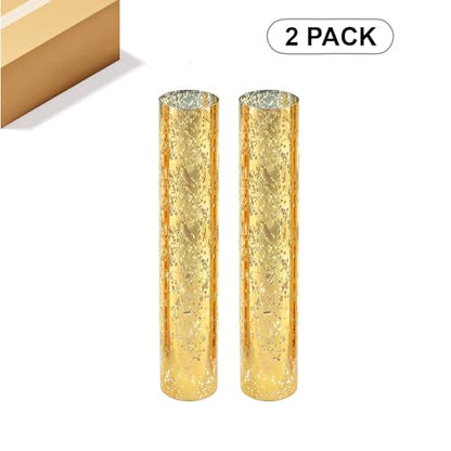 WGVI Hurricane Candle Holder Sleeve, W: 2.5", Ht: 14", Gold Speckled Glass Cylinder Open Both Ends, Chimney Tube Shade, 2 Pieces - color: Gold Speckle, size: 2.5x14"H
