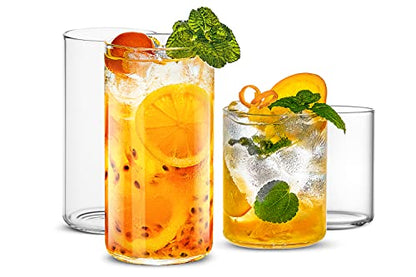LUXU Drinking Glasses,2pc Thin Highball Glass 15 oz,2 pc Tall Glass19 oz | Lead-Free Glassware,Clear Everyday Drinkware,Water Glasses,Mojito Glass Cups,Bar Glassware,and Mixed Drink Cocktail Glass Set - style: 15 OZ + 19 OZ