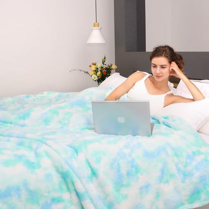 MUGD Lightweight Blanket Fleece Big Blanket Fuzzy Throw Blanket for Bed Queen Size - color: Blue Green, size: Queen(90"x90"/ 230x230cm)