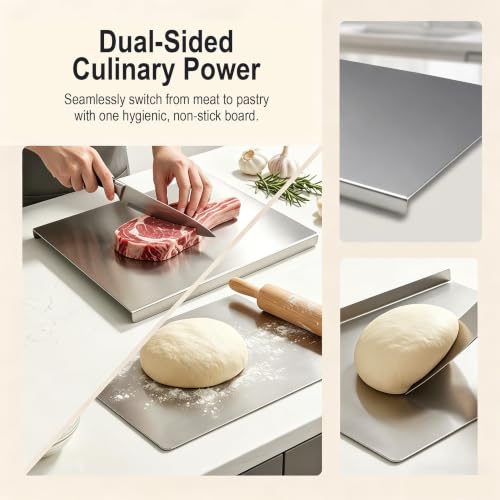 Stainless Steel Cutting Board with Counter Lip,Metal Pastry Board Kitchen | Non-Slip Kitchen Chopping Board, Dishwasher Safe, for Meat Vegetables Fruits Bread Baking 15.74x20.47Inch - size: 0.1"L x 0.1"W