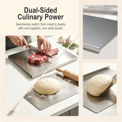 Stainless Steel Cutting Board with Counter Lip,Metal Pastry Board Kitchen | Non-Slip Kitchen Chopping Board, Dishwasher Safe, for Meat Vegetables Fruits Bread Baking 15.74x20.47Inch - size: 0.1"L x 0.1"W