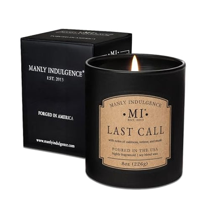 Manly Indulgence Last Call Scented Candles for Men, Premium Soy Blend Wax, 45H Burn, Candles for Home Scented, Gift-Ready Packaging - Made in The USA - size: 8 Oz - Premium Gift Box
