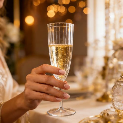 36 PCS Clear Plastic Champagne Flutes, 6 oz Disposable Wine Glasses, Reusable Cocktail Cups Party Supplies for Party Wedding Toasting Birthday Bridal Shower - color: Clear