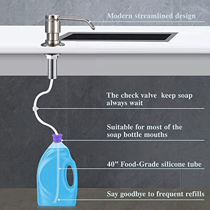 Soap Dispenser for Kitchen Sink (Brushed Nickel) and Extension Tube Kit, Complete Brass Head, 40" Silicone Tube Connect to The Soap Bottle Directly, Say Goodbye to Frequent Refills - color: Brushed Nickel