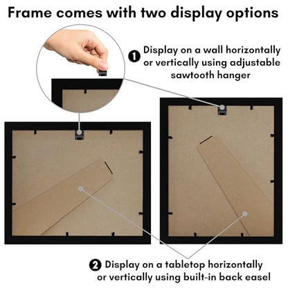 Americanflat 8x10 Picture Frame 2-Pack - Engineered Wood - Black | Shatter-resistant glass, wall or tabletop display with included easel, sawtooth hangers included - color: Black, size: 8X10, style: 2 Pack